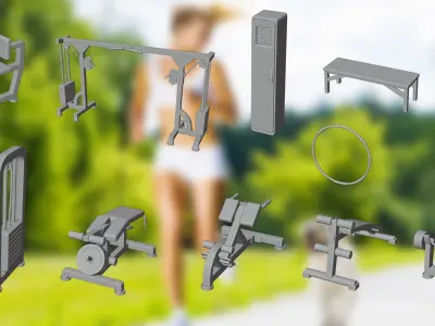 Gym-3d print gym equipment on beach 3D print model