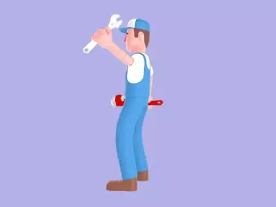 Stylized 3D Male Mechanic Character - Worker Holding Tools 3D model