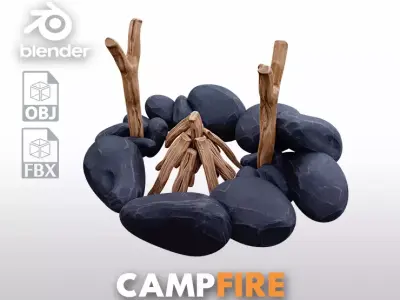 Campfire props sample Free low-poly 3D model