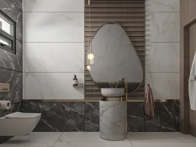 Guest Bathroom interior scene Low-poly 3D model