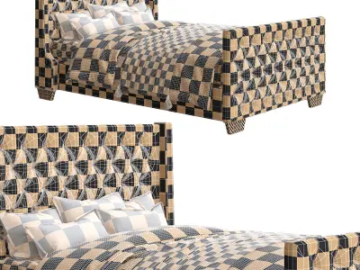 Allie Velvet Wingback Bed 3d model Low-poly 3D model