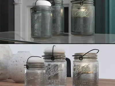 Mason Ball Jars and Candle Holder 3D model