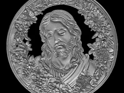 Jesus Christ Bust with Flowers 3D print model