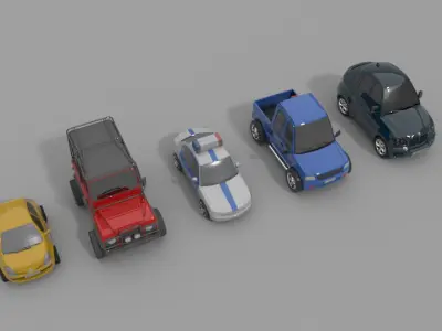 5 Toy Cars Low-poly 3D model