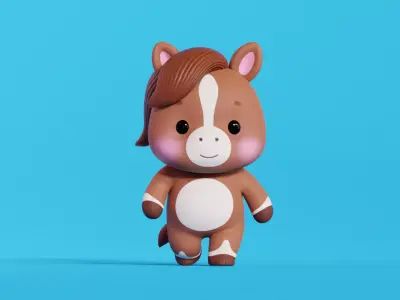 Horse Cartoon Character Rigged Animated Pony Chibi Kawaii  Low-poly 3D model