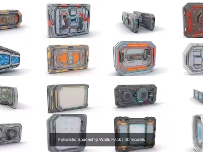 Futuristic Spaceship Walls Pack 3D Model Collection