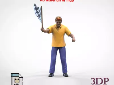 Alex Zanardi race driver race director waving flag on header 3D print model