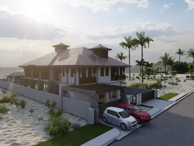 Beach Casa Scene-villa-modern house 3D model