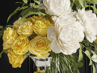 Flower Set 020 Yellow rose white peony 3D model