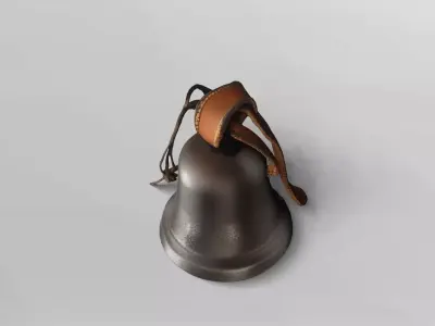 Rustic Cast Iron Hanging Bell with Leather Strap 3D model