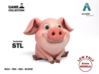 Funny pig 2 Low-poly 3D model