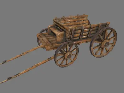 Wooden Cart Low-poly 3D model