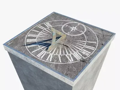 Chiselled Stone Sundial And Concrete Plinth 3D model