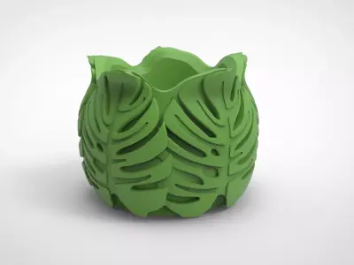 Monstera deliciosa texture vase 2 3D print model