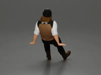 Man in Vintage Outfit and bonnet Seated in a Relaxed Pose 3D print model