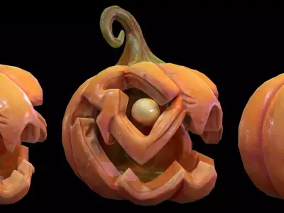 Game Ready Pumpkin three carved pumpkins Low-poly 3D model