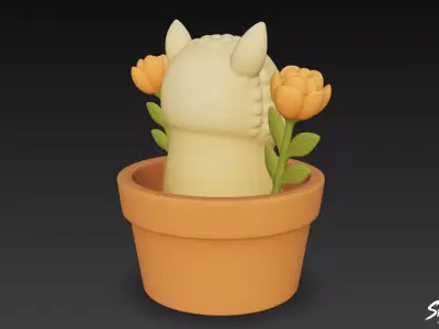 Llama in Flower Pot Low-poly 3D model