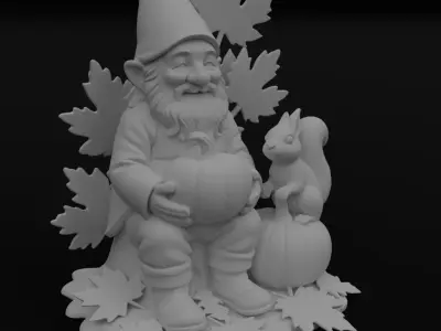 Autumn Gnome with Squirrel 3D model Figurine for printing 3D print model