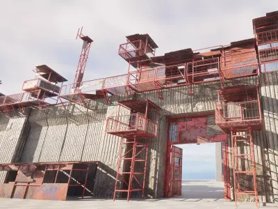 Post Apocalyptic Wall Modular Pack Low-poly 3D model