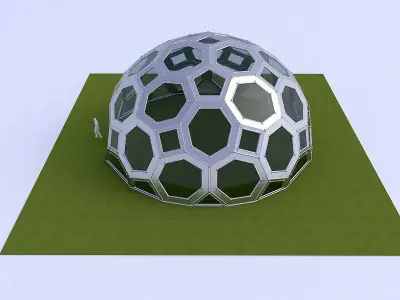 Geodesic Dome with square and pentagonal frame and glass panels 3D model