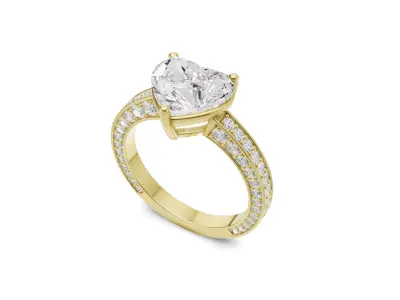 Heart Solitaire Diamond Ring with Side Stones 3D print model