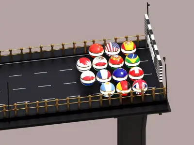 Country Marble Racing Track with 14 Country Balls Track 1 3D model