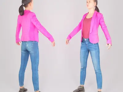 Female in a purple jacket ready for animation 200 Low-poly 3D model