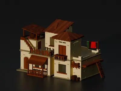 Stylized Urban Indian House Low-poly 3D model