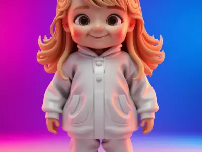 Cute Cartoon Girl 3D Cozy Character Hoodie Bunny Ears Low-poly 3D model