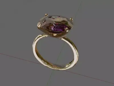 Gold Ring Oval Cut Amethyst Solitaire Jewelry 3D Model 3D print model