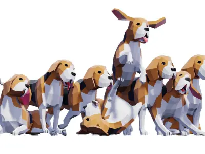 Beagle Dogs Pack Low-poly 3D model