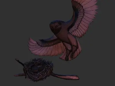 Owl nest eggs relief 3d printable model cnc 3D print model