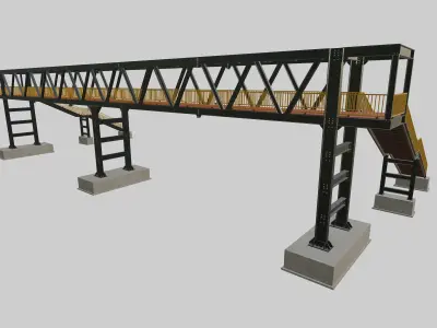 Steel Pedestrian Bridge - Three Columns - Truss Type-10 3D model