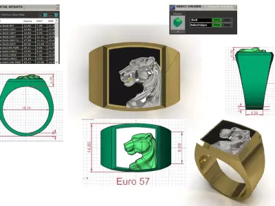 Square Signet Ring with Raised Puma Panther Motif mr0307 3D print model