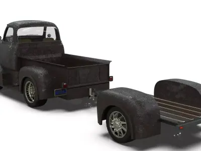Mexican Style COE Pickup Truck with Motorcycle Trailer 3D model