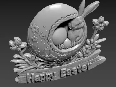 Easter Bunny Relief Decor 3D model