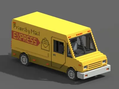 Voxel Mail Van Low-poly 3D model