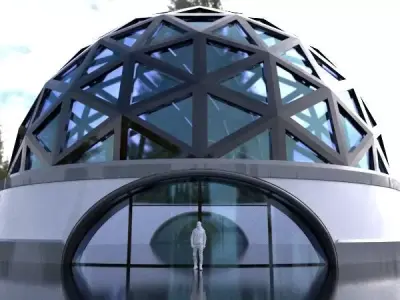 Geodesic Dome Structure Wireframe with Glass and Base Entry 3D model