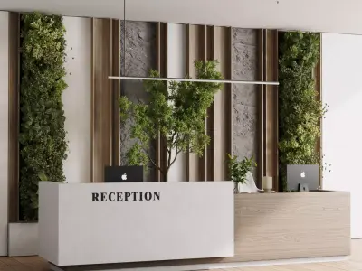 Reception Desk and Wall decor - office furniture 22 Low-poly 3D model