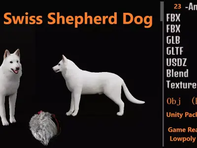White Swiss Shepherd Dog Low-poly 3D model