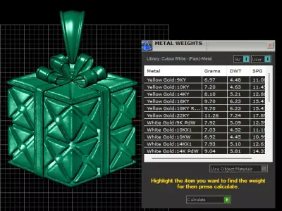 gold gift box pendant 3d priontable moderl  3D print model