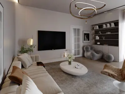 living room and kitchen 3D model