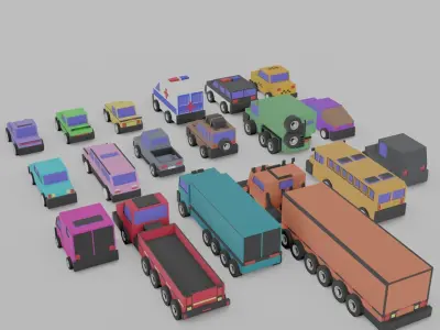 18 cars collection Low-poly 3D model