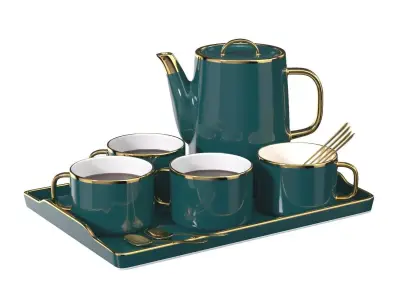 Coffee Moka Pot Luxury Ceramic Coffee Cup Set PBR 3D model