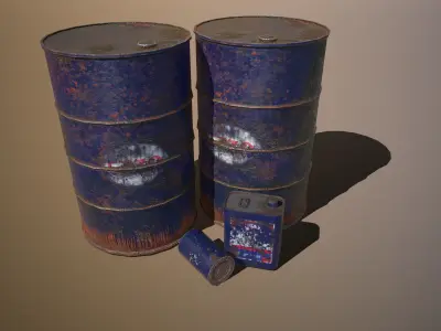 Old - Rust Barrel and Tin Oil Low-poly 3D model