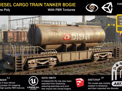 Diesel Cargo Train Tanker Bogie Low-poly 3D model