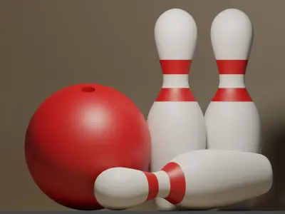 Bowling Ball and Pins Low-poly 3D model