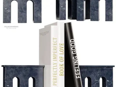 Pillar Marble Bookends and Books Decoration 3D model