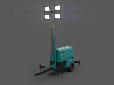 PBR Mobile Light Tower Generator B - Blue Sea  Low-poly 3D model