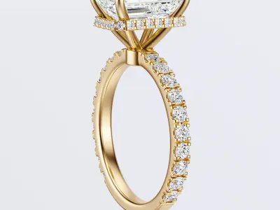 Emereald cut Engagement Ring 3D print model